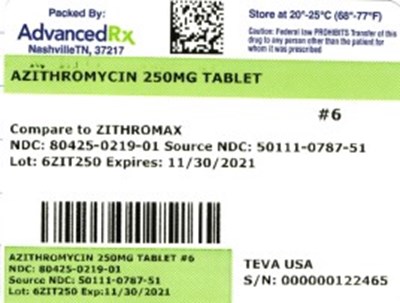 Azithromycin 80425-0219-01.jpg label 1 - Azithromycin 80425 0219 01